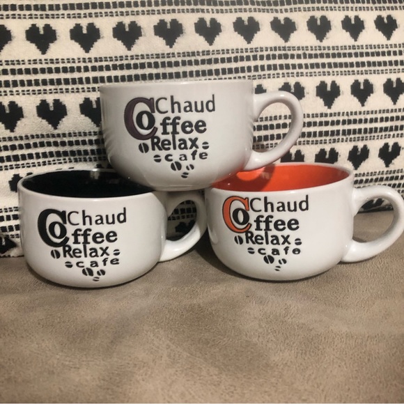 3 ceramic coffee mugs Chaud Coffee Relax cafe - Picture 4 of 4